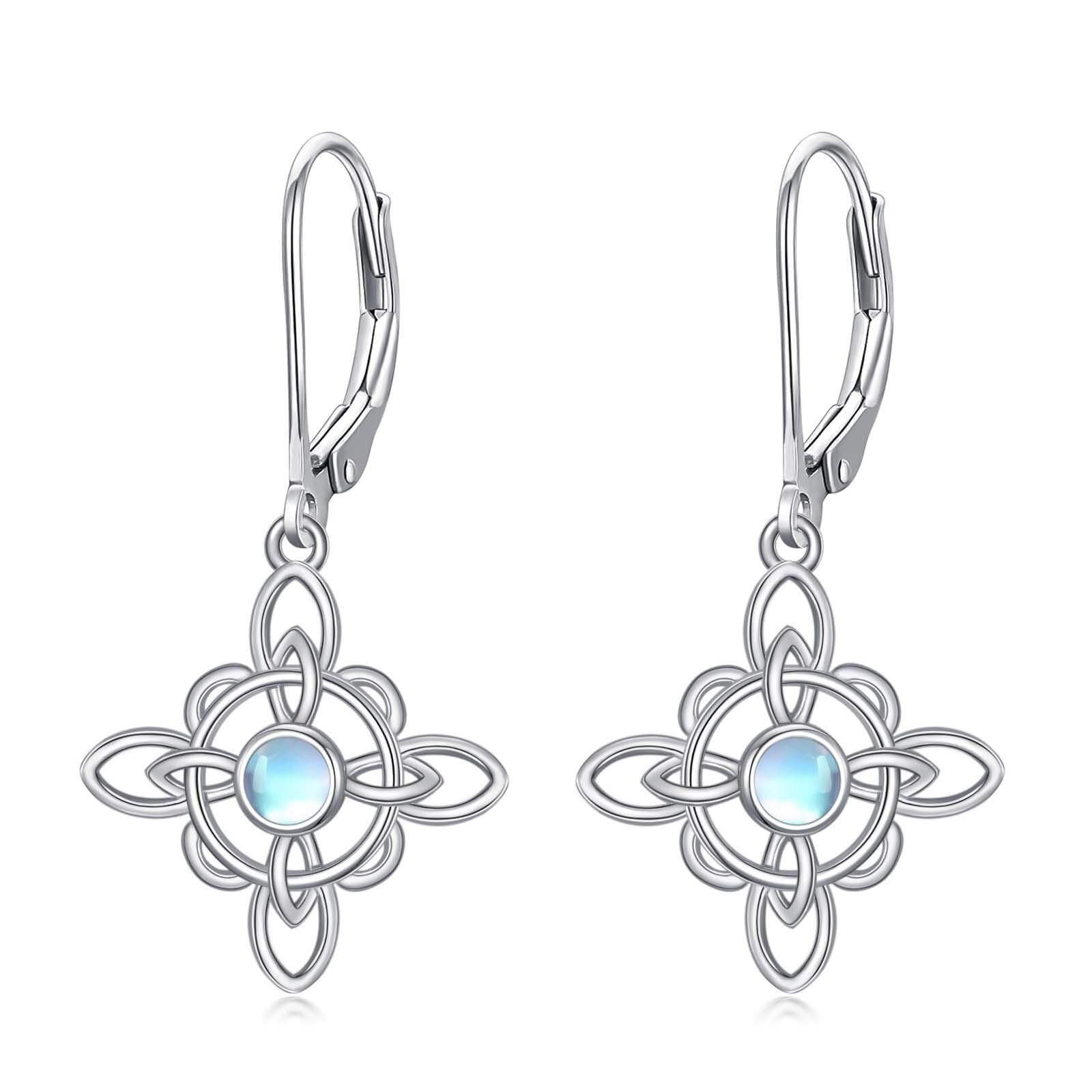 VONALA Sterling Silver Celtic Knot Moonstone Dangle Earrings - Triquetra Wicca Jewelry for Women, Irish Knot Drop Earrings for Girls, Perfect Gift for Witchy Boho Style & Pagan Rituals