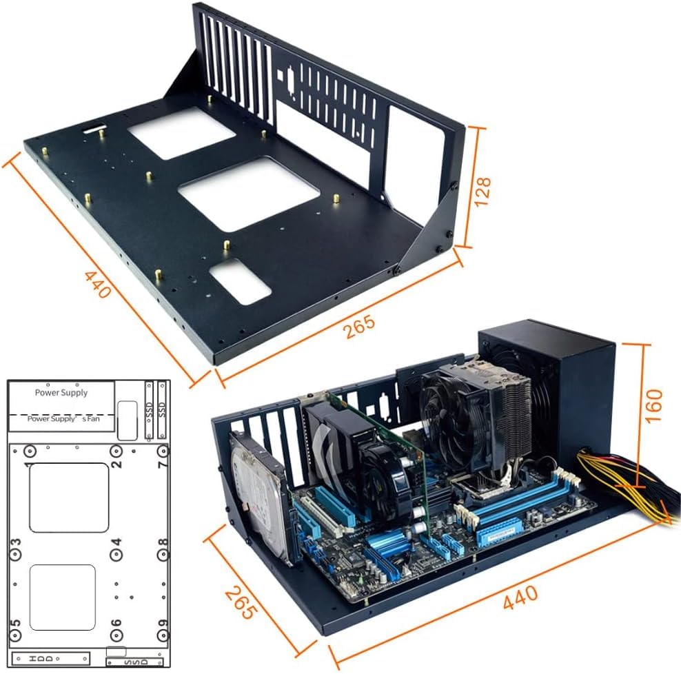 DIY ATX Open Frame Gaming PC Case - 305x245mm Motherboard Bracket & Mining Rig Chassis for Custom Builds | Perfect for Gaming Setups, Crypto Mining & PC Modding
