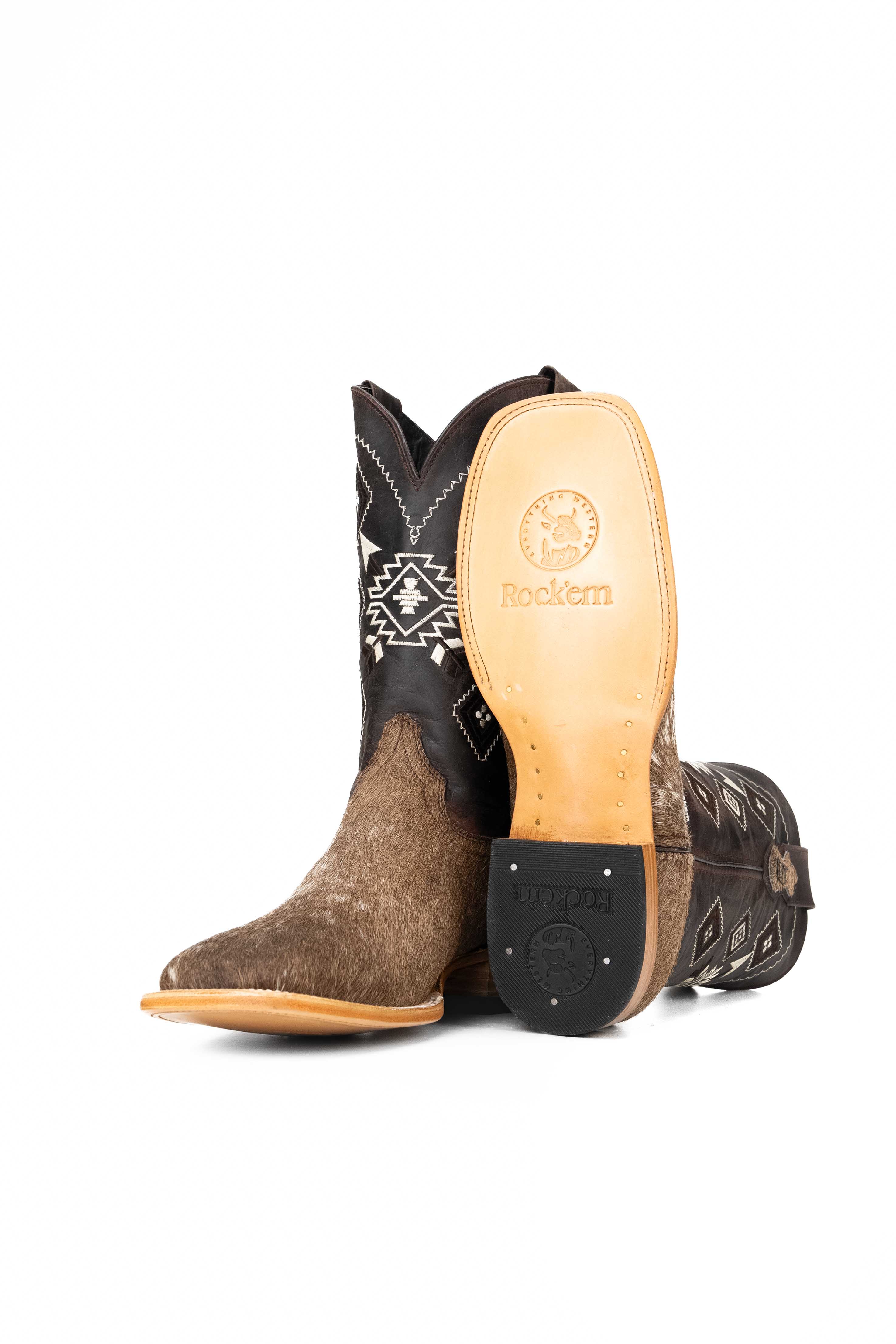 **Men's Genuine Cowhide Square Toe Cowboy Boots - Size 8.5 (NM66) - Western Style, Durable & Comfortable for Rodeo, Country Dance & Outdoor Work**