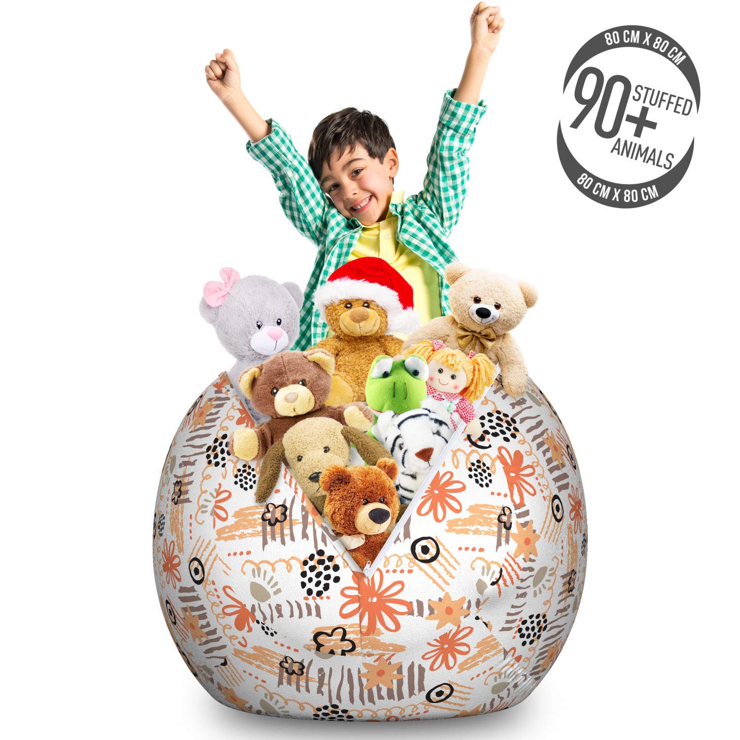 Ambesonne Large Washable Toy Storage Bag Chair - Pastel Flowers & Stripes Design, Stuffed Animal Organizer for Kids Playroom | Multicolor Kids Furniture for Bedroom, Nursery & Play Area Organization