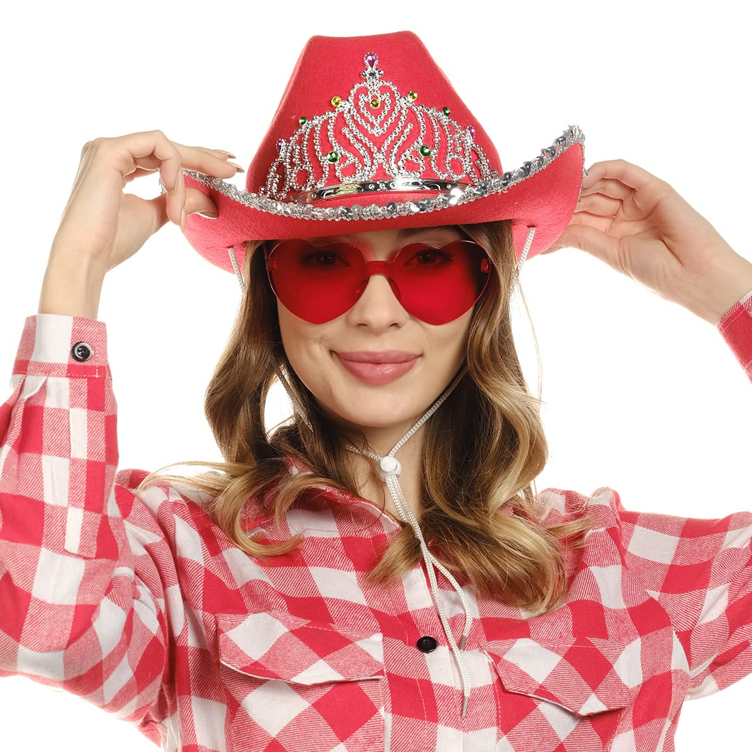 Sparkly Cowboy Hat with Star - Stylish Preppy Cowgirl Hat & Glasses Set for Women - Perfect for Western Parties, Rodeo Events & Country Music Festivals