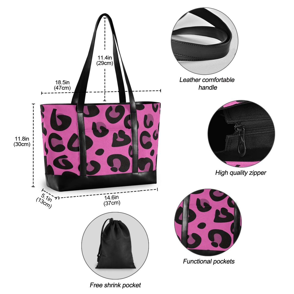 ALAZA Hot Pink Leopard Print Laptop Tote Bag for Women - 15.6 Inch Laptop Organizer Work Purse with Multiple Pockets - Perfect for Teachers, Office Professionals & College Students (Work, School, Travel)