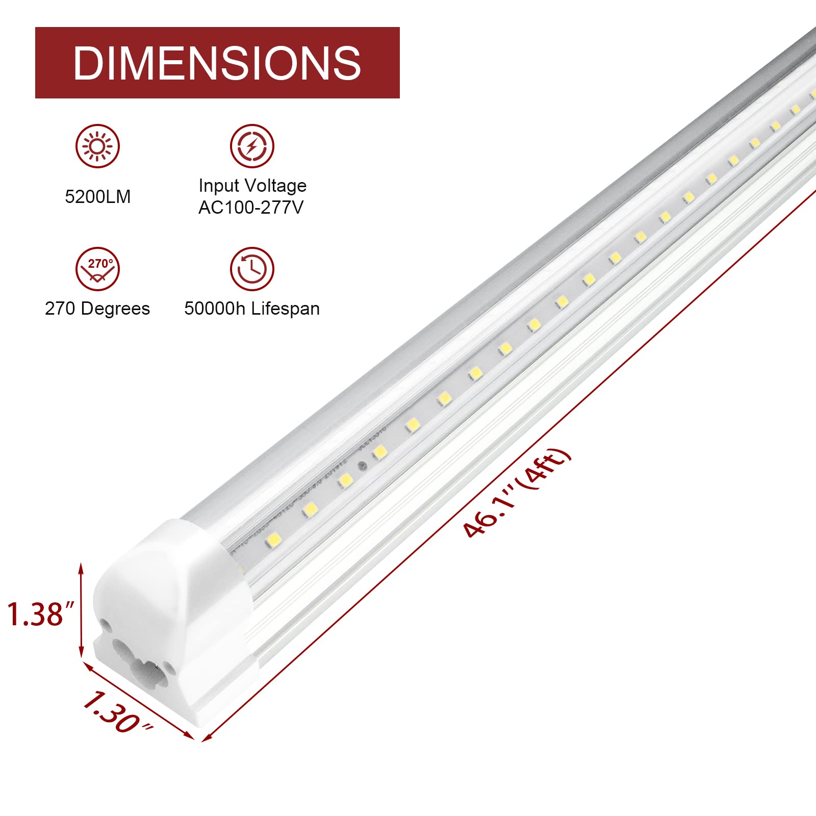 (8 Pack) T8 LED Shop Light 4FT, 40W 5200LM 5000K Daylight White Linkable LED Tube Lights - Energy Saving Bright Lighting for Garage, Workshop, Warehouse, Basement, Office & Retail Spaces - Clear Cover, Easy Installation