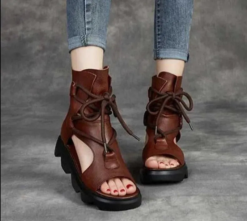 Stylish Women's Leather Wedge Sandals with Zipper Detail - Comfortable Summer Casual Shoes for Beach, Vacation & Everyday Wear