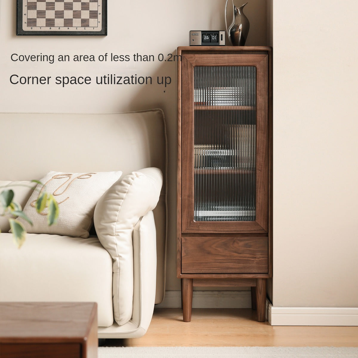 Solid Black Walnut Wood Side Cabinet - Vintage Narrow Storage Cabinet for Bedroom, Living Room & Entryway - Handcrafted Wooden Nightstand with Drawer & Shelf