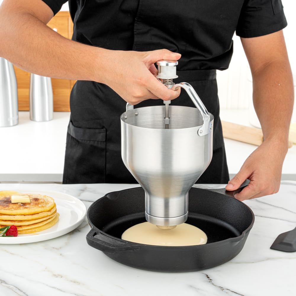 Restaurantware Met Lux 88oz Waffle Batter Dispenser - Durable Pancake Batter Dropper with Portion Control Dial | Easy to Use Aluminum Cupcake & Crepe Batter Dispenser | Perfect for Waffles, Pancakes, Biscuits & Baking at Home or Restaurants