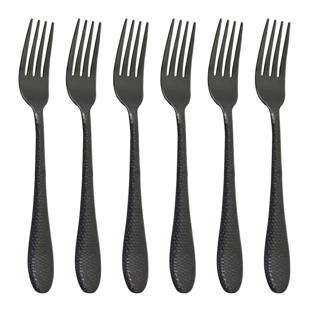 6Pcs 304 Stainless Steel Black Cutlery Set - Dinner Forks, Dessert Forks & Cake Forks for Kitchen, Dining & Party Use | Durable Flatware for Restaurants, Home & Outdoor Picnics