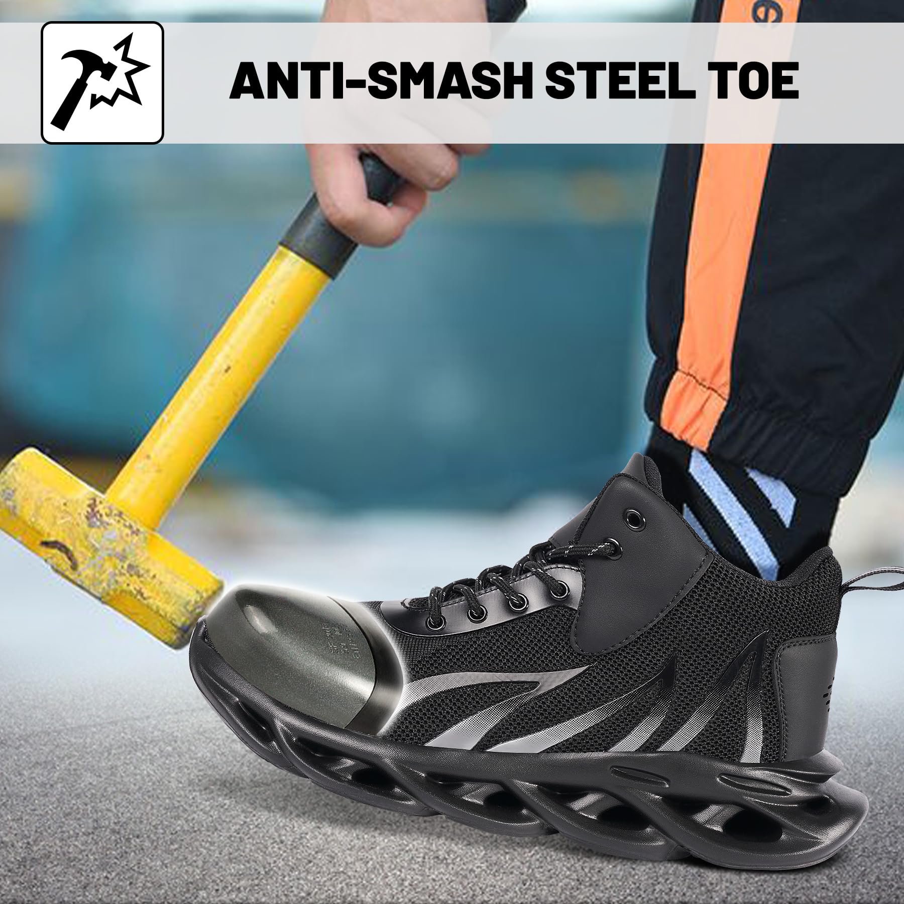 Steel Toe Shoes for Men & Women - Slip On Lightweight Safety Work Shoes - Comfortable & Fashionable for Construction, Warehouse & Outdoor Work - OSHA Approved Safety Footwear