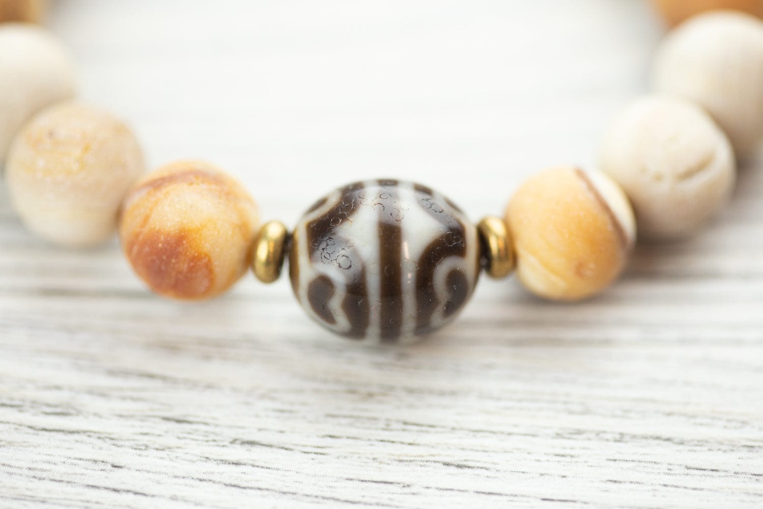 Natural Grounding Fossilized Wood Dzi Bracelet for Men & Women - Tibetan Healing Energy Stone for Stress Relief & Spiritual Protection - Perfect for Meditation, Yoga & Daily Wear