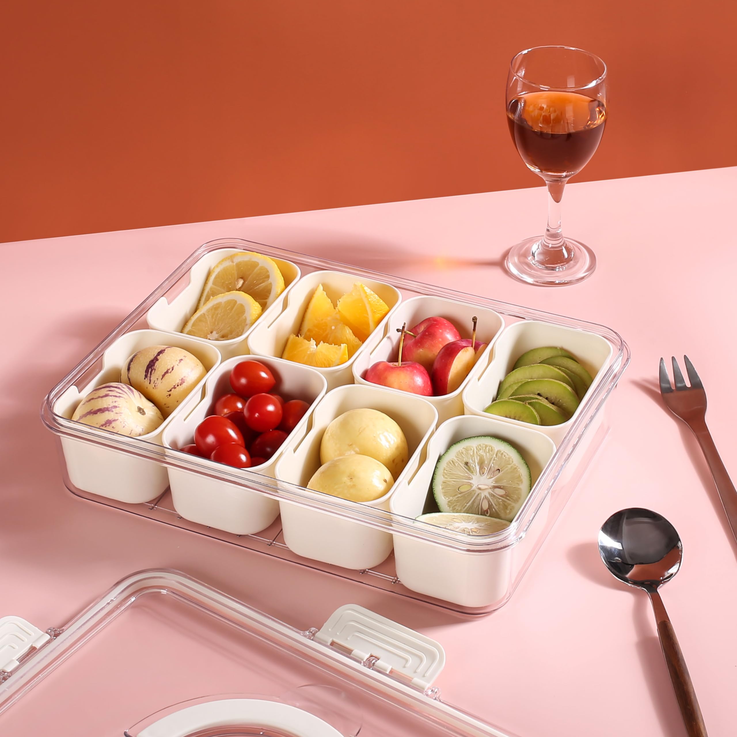 Bandesun Divided Snack Tray with Lid - Portable Charcuterie Box for Candy, Fruits, Nuts - Perfect for Parties & Picnics