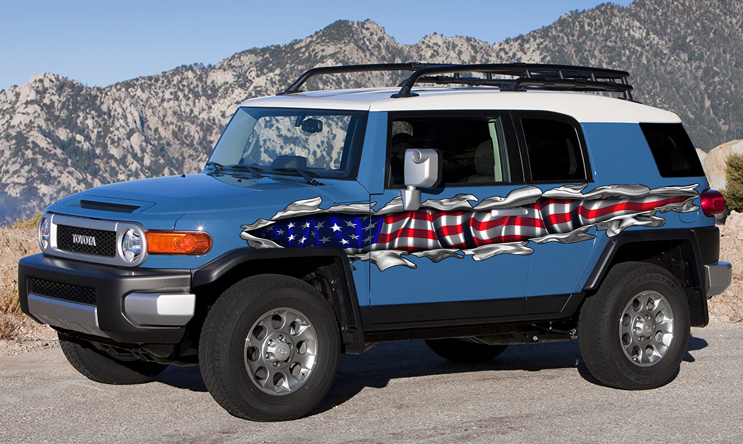 American Flag Car Vinyl Decal - Patriotic US Flag Car Sticker - USA Ripped Metal Design Vehicle Wrap (20x60) - Perfect for Trucks, SUVs & Cars to Show Patriotism