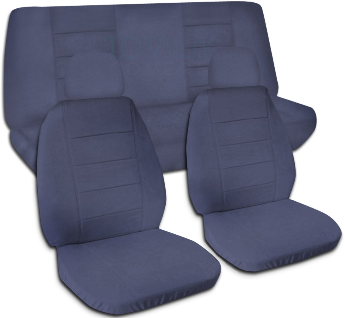 Premium Solid Color Car Seat Covers Full Set with 2 Headrest Covers - Semi-Custom Fit for Any Car, Truck, Van, RV or SUV - 22 Color Options (Blue Gray) - Perfect for Road Trips, Daily Commuting & Vehicle Protection
