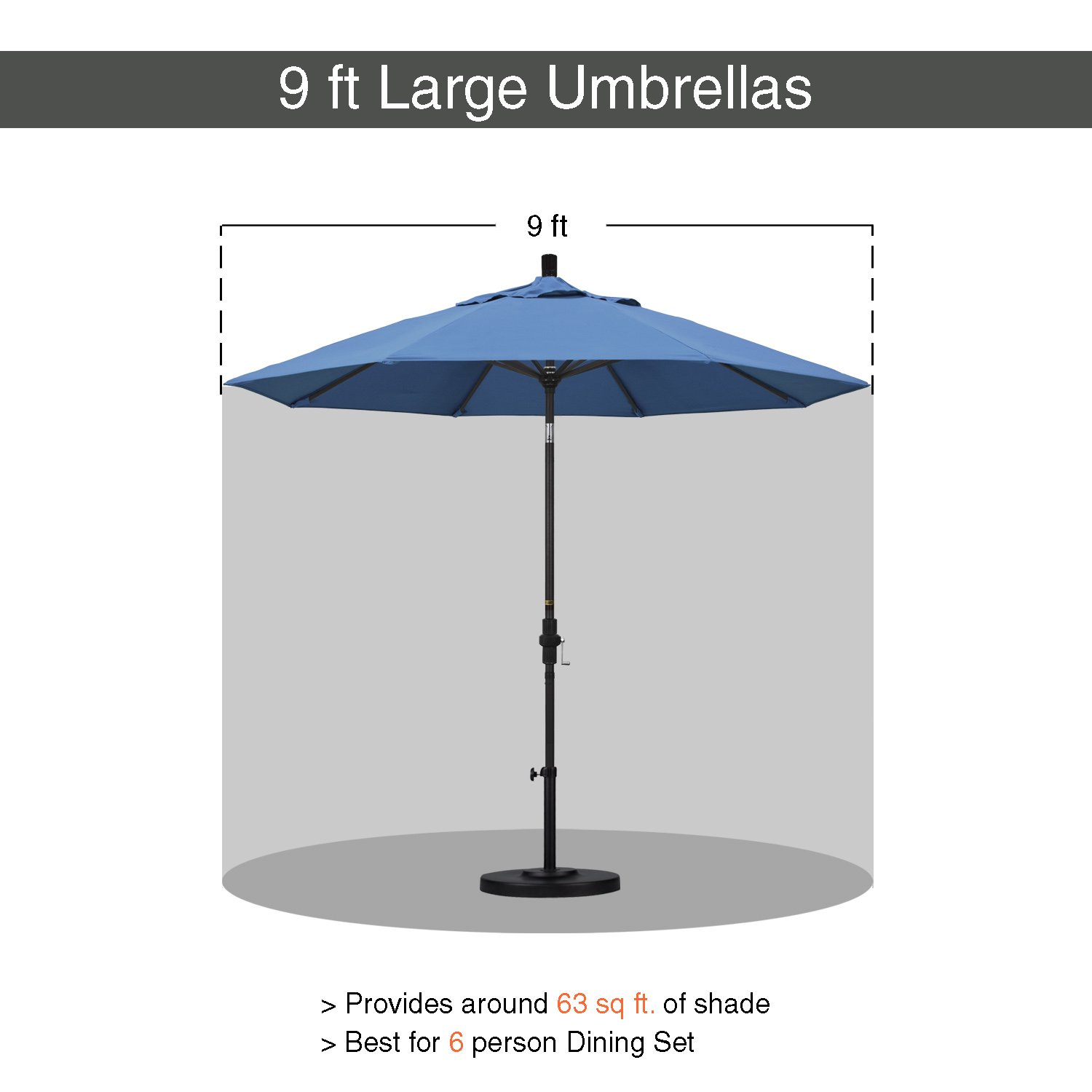California Umbrella GSCUF908705-F26 9-Foot Round Aluminum Fiberglass Patio Umbrella with Black Pole & Frost Blue Canopy - Perfect for Outdoor Dining, Poolside Lounging, and Backyard Shade