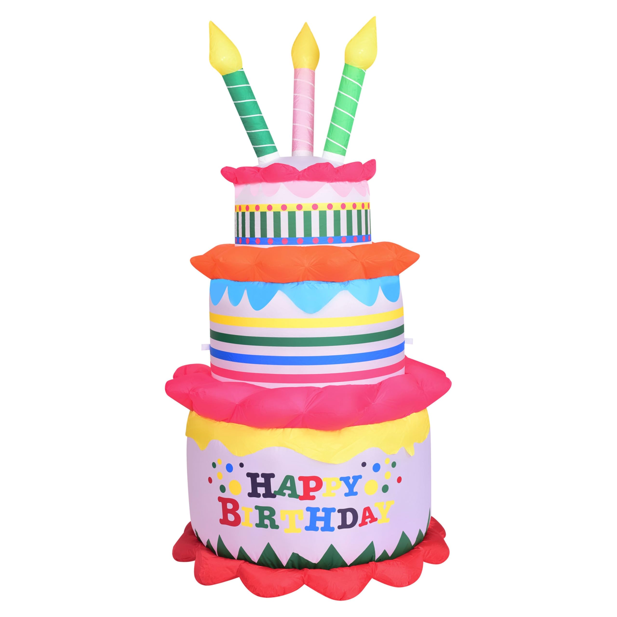 Fraser Hill Farm 6-Ft Inflatable Birthday Cake with LED Lights - Outdoor Party Decorations for Backyard Celebrations, Includes Blower, Stakes, Ropes & Storage Bag - Perfect for Birthdays, Anniversaries & Festive Events