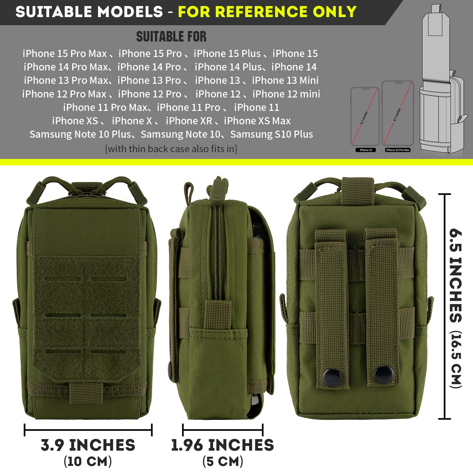 IronSeals Tactical MOLLE Waist Bag - Durable Phone Pouch for iPhone 16 Pro Max/16 Pro/15 Pro Max/14 Pro Max/13 Pro Max/12/11 Pro - Perfect for Hiking, Camping & Outdoor Adventures