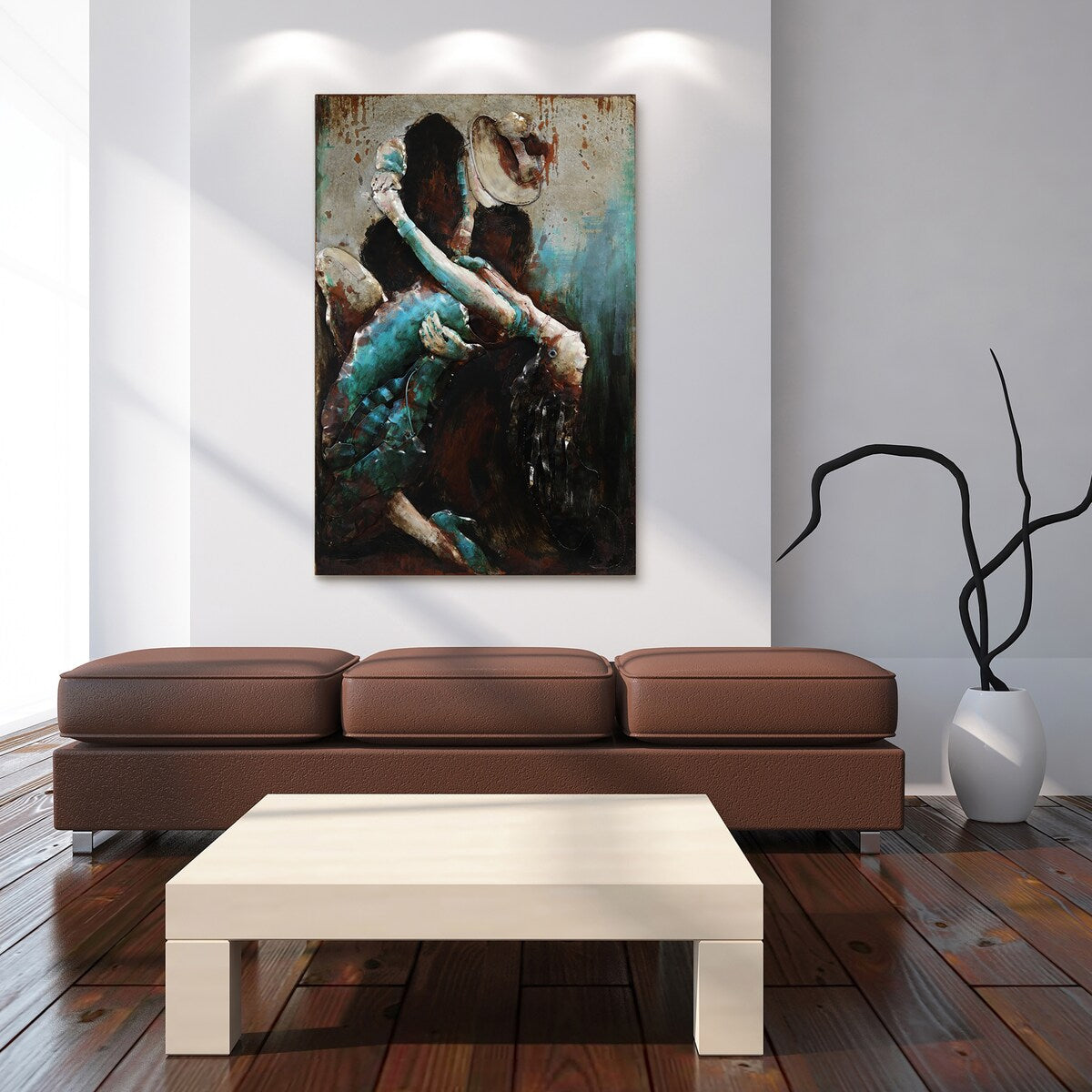 Hand-Painted Ballroom Dancers Mixed Media Wall Art - 3D Iron Wall Decor for Living Room, Bedroom & Dance Studio