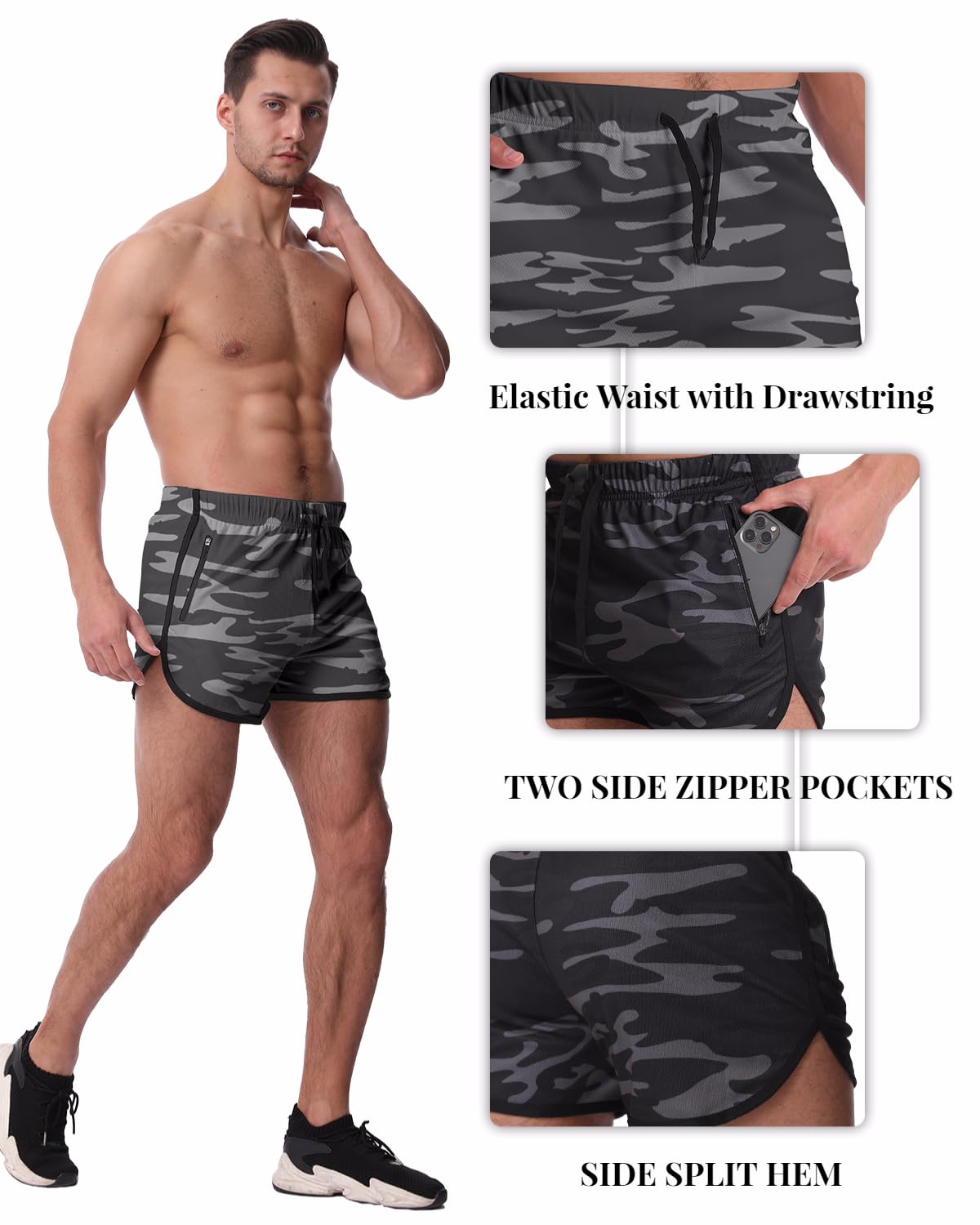 OEBLD Men's 3 Inch Running Shorts - Breathable Quick Dry Workout Athletic Shorts with Zipper Pockets for Gym, Jogging & Outdoor Sports