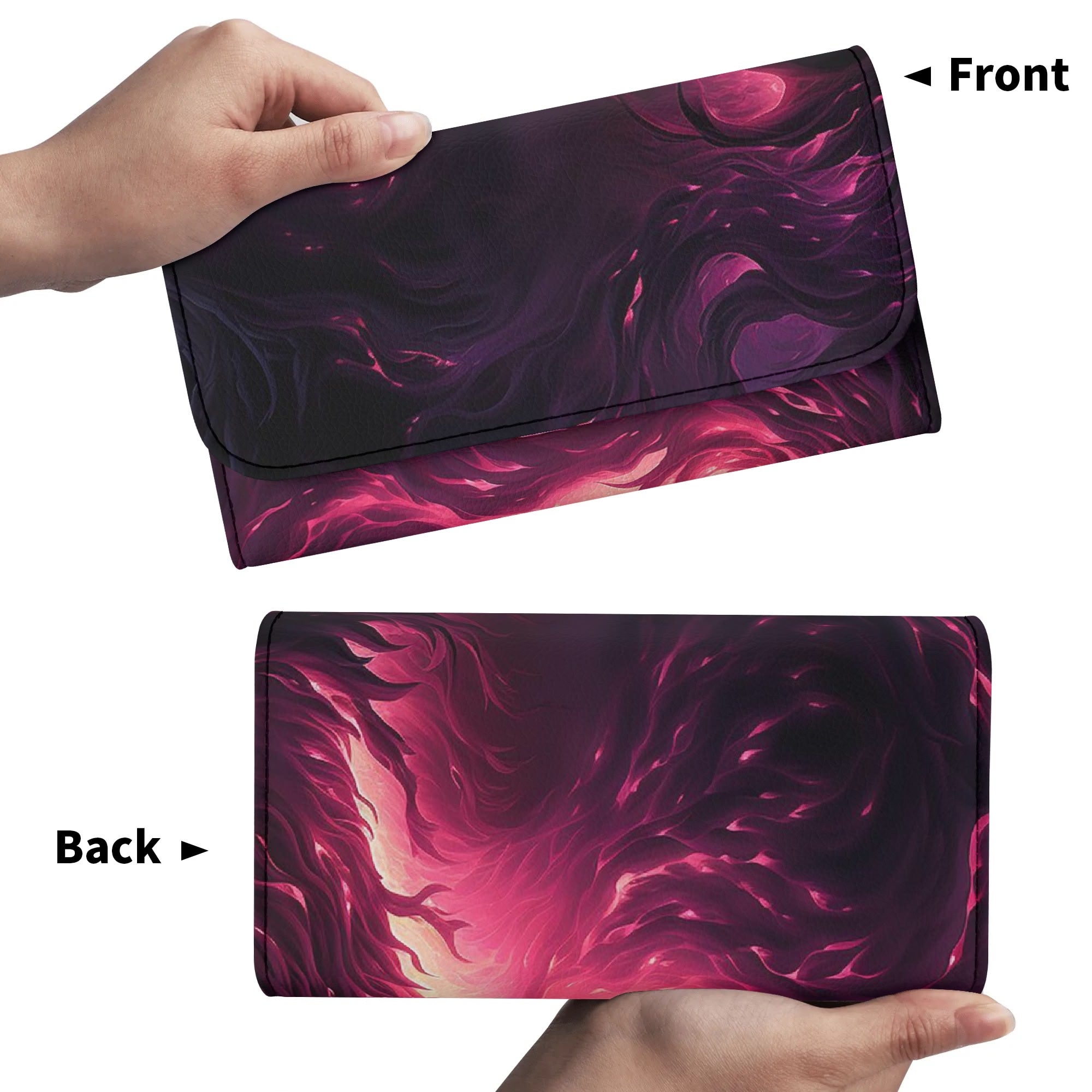 Midnight Nightmare Trifold Leather Clutch Wallet for Women - Stylish RFID Blocking Purse for Parties, Travel & Evening Events