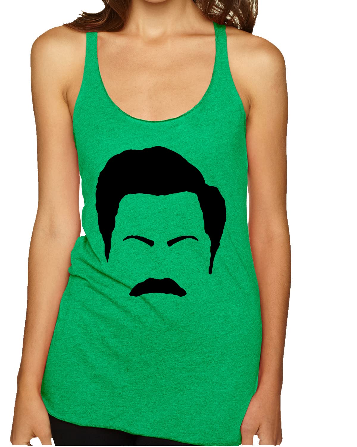Ron Swanson Mustache Silhouette Tri-Blend Racerback Tank Top - Parks and Recreation Pop Culture T-Shirt for Men & Women - Perfect for Gym, Casual Wear and TV Show Fans