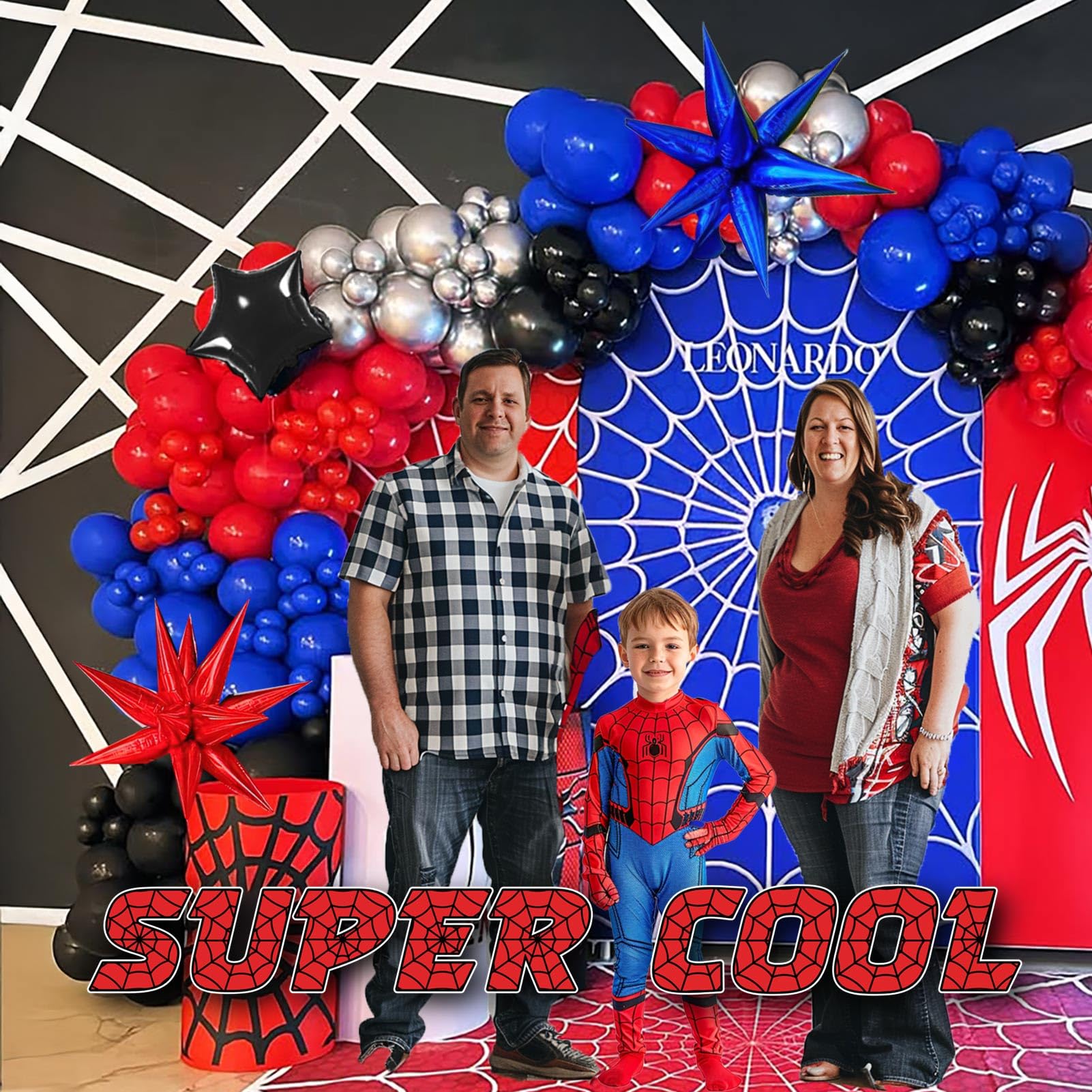 130PCS Blue Red Black Balloons Garland Arch Kit with Large Starburst Mylar Balloons - Spider Theme Birthday Party Decorations for Kids, Superhero Inspired Party Supplies | Perfect for Superhero Themed Birthday Parties, Baby Showers & Halloween Decor