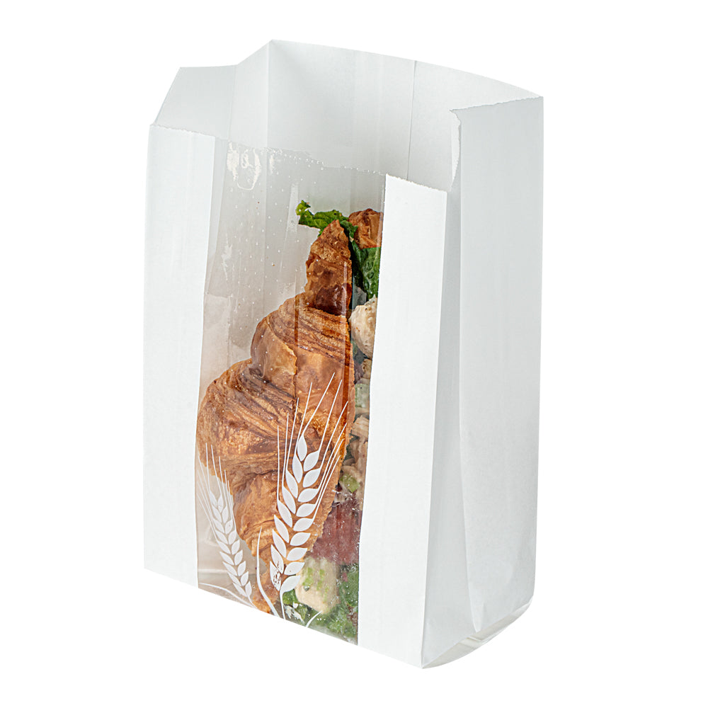 White Paper Bread Bags - Micro Perforated, Greaseproof, Wheat Pattern (4.75