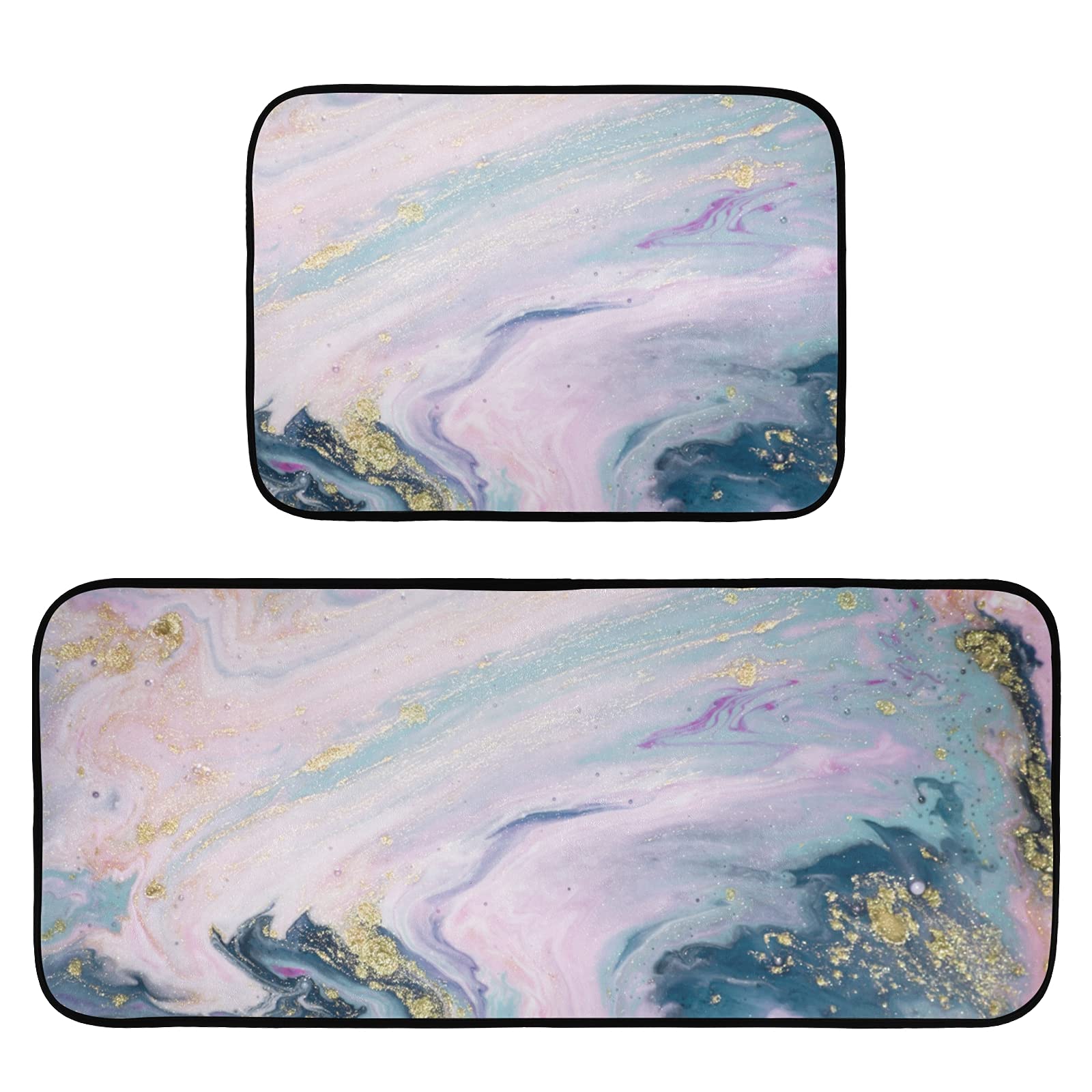 Pastel Marble Anti-Fatigue Kitchen Rugs Set of 2 - Waterproof Non-Slip Floor Mats with Elastic Cotton Layer for Comfort - Perfect for Kitchen, Home Office, Sink Area & Laundry Room - Soft Cushioning for Standing Long Hours While Cooking or Washing Dishes