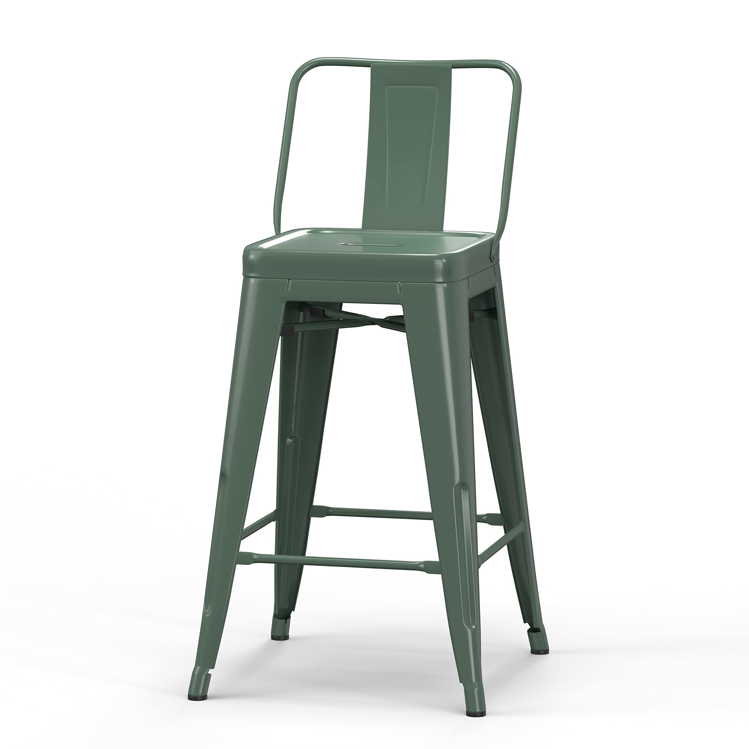 SIMPLIHOME Rayne 24 Inch Metal Counter Height Bar Stools, Set of 4, Deep Sage Green - Modern Kitchen Island & Dining Room Stools for Breakfast Nook, Bar Counter & Home Decor