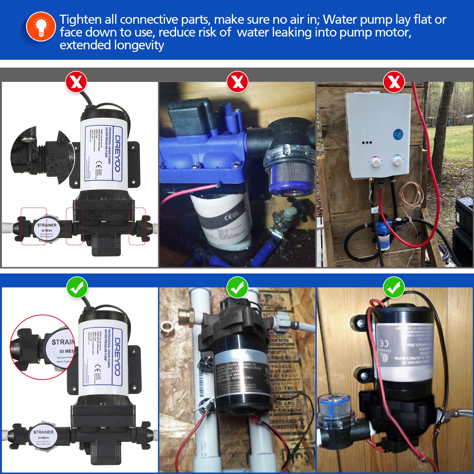 High Pressure Water Booster Pump 110V 5.5 GPM 70 PSI - Self Priming Industrial Water Pump with Power Plug & Brass Fittings - Ideal for Kitchen, Bathroom, RV, Marine, Caravan, Garden Irrigation (Black)
