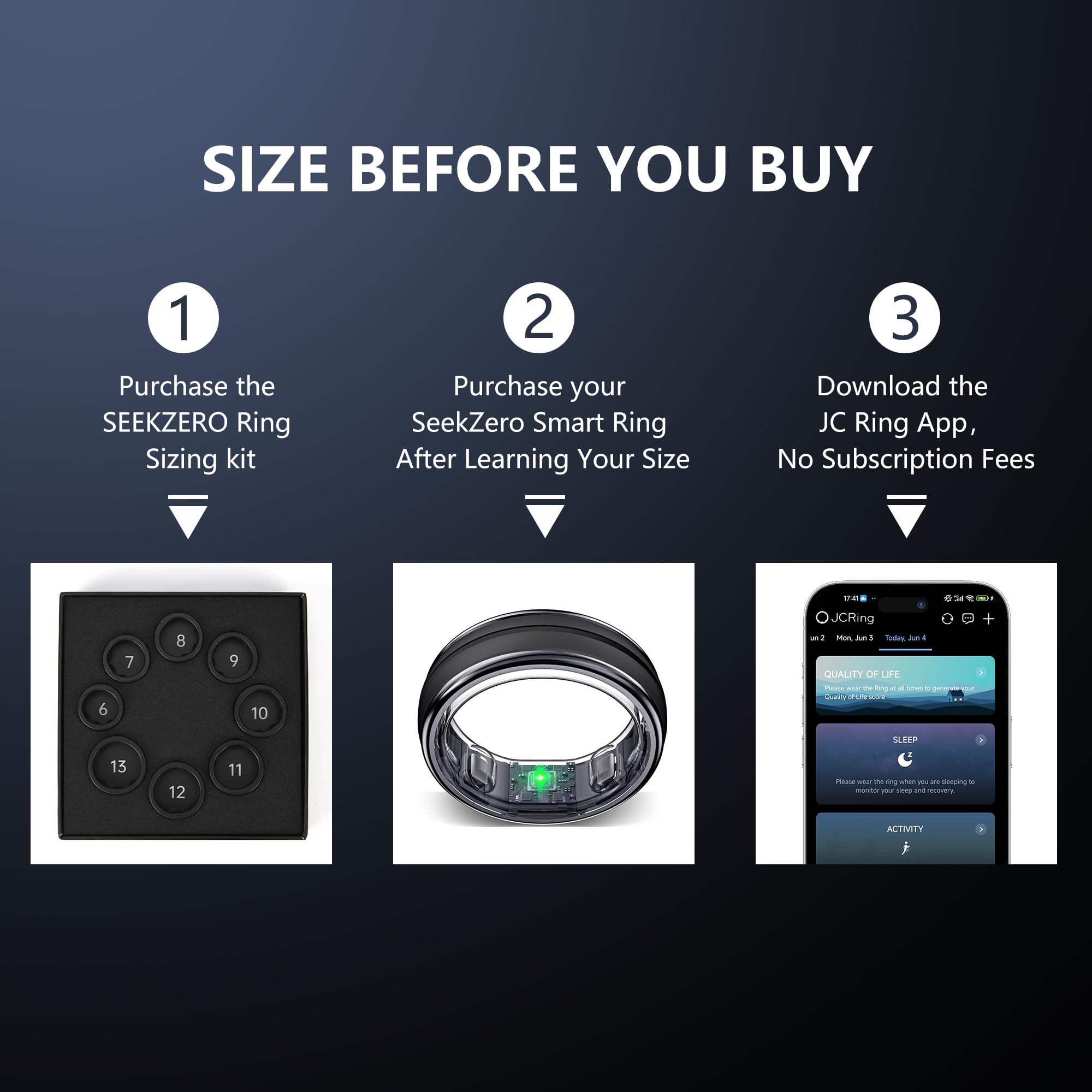 Smart Fitness Ring for Women & Men - Sleep & Step Tracker with Heart Rate Monitor | Waterproof Health Activity Tracker | Compatible with iOS & Android | No App Subscription | Perfect for Workouts, Running & Daily Health Monitoring (Black, Size 8)