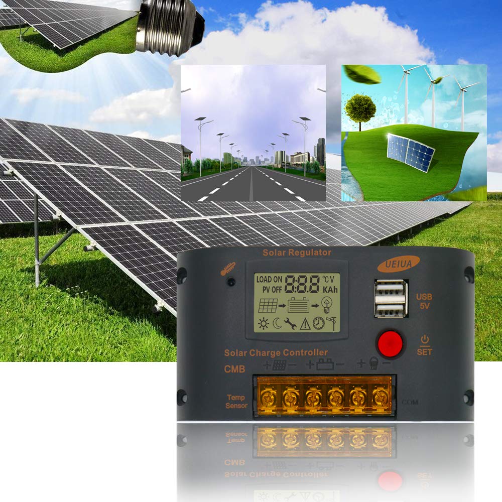 HearGrow 10A 12V/24V PWM Solar Charge Controller - Waterproof Black Solar Panel Regulator for Lithium, Sealed, Gel & Flooded Batteries | Perfect for RV, Boat, Off-Grid & Home Solar Systems