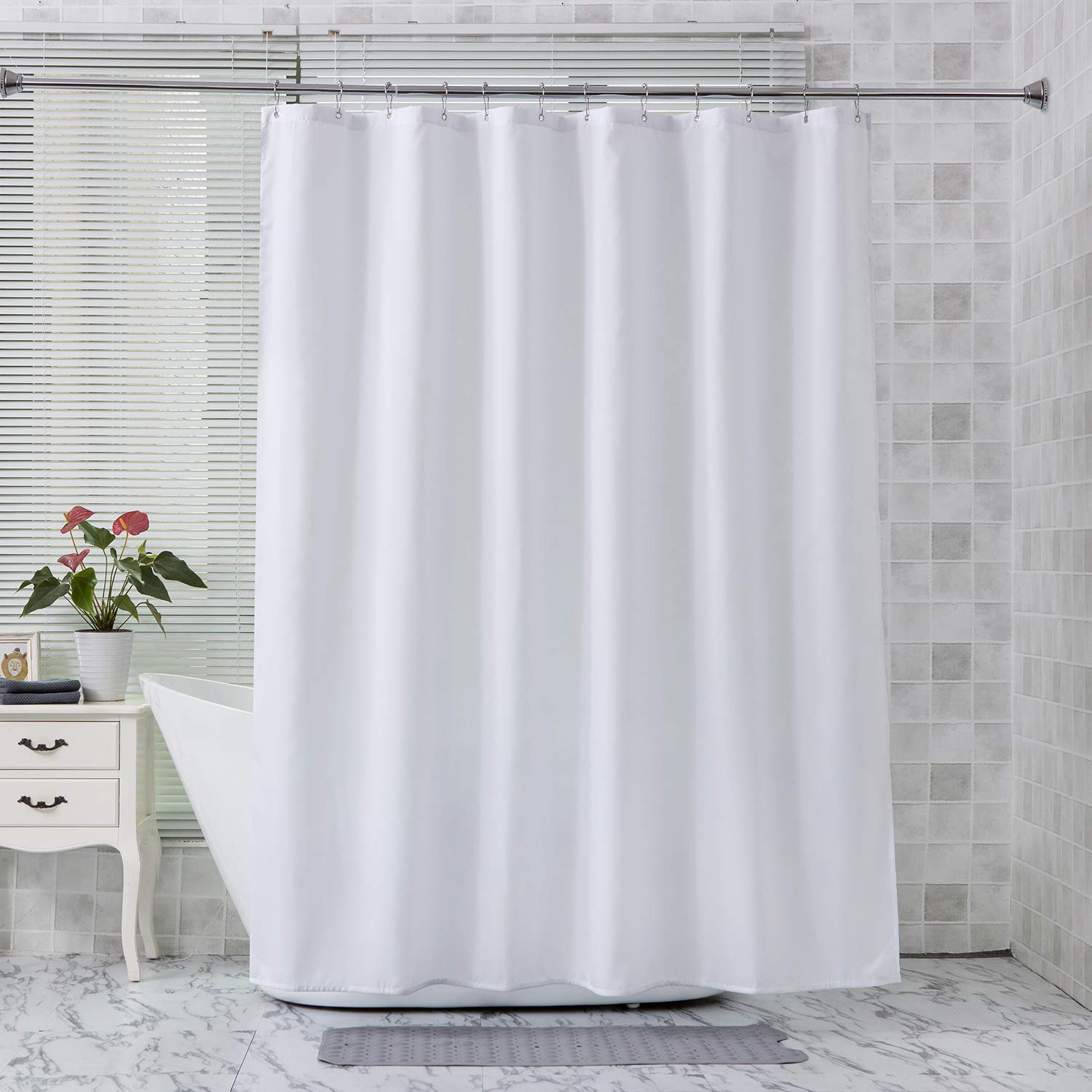 AmazerBath Plastic Shower Curtain with Rustproof Hooks - Waterproof Bathroom Decor for Bath Tub, Shower Stall and Spa (12 Hooks Included)