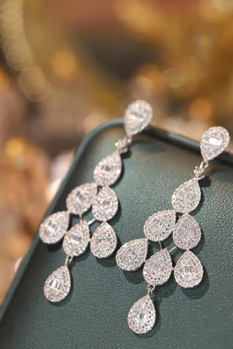 18K White Gold Diamond Drop Earrings for Women - 1.8 Carat Real Natural Diamonds, Luxury Shiny Design - Perfect for Senior Banquets, Weddings & Special Occasions