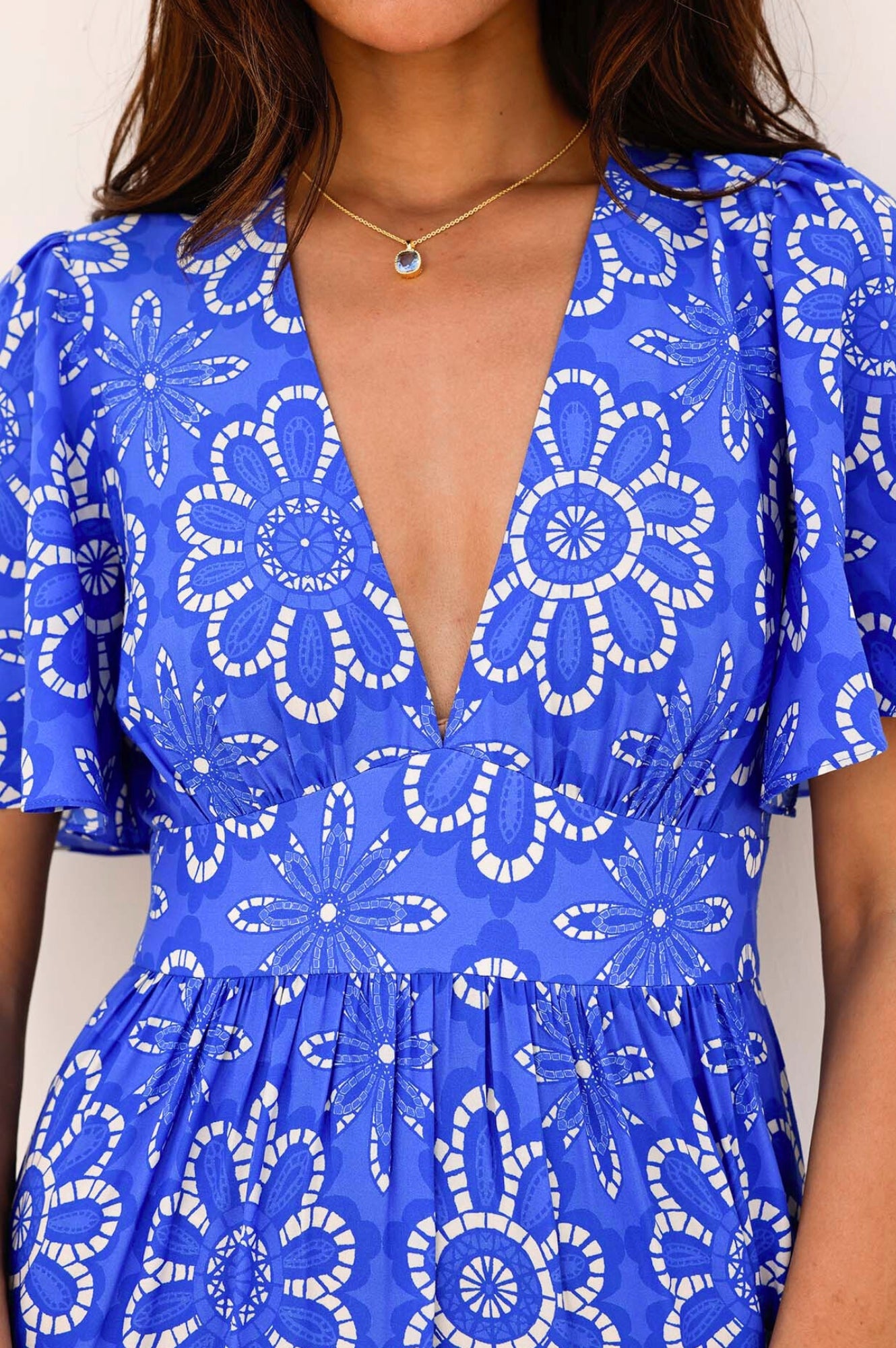 Sylvie EcoVero™ Floral Lace Dress in Cobalt Blue & White | Sustainable Viscose Women's Fashion | Perfect for Weddings & Summer Parties