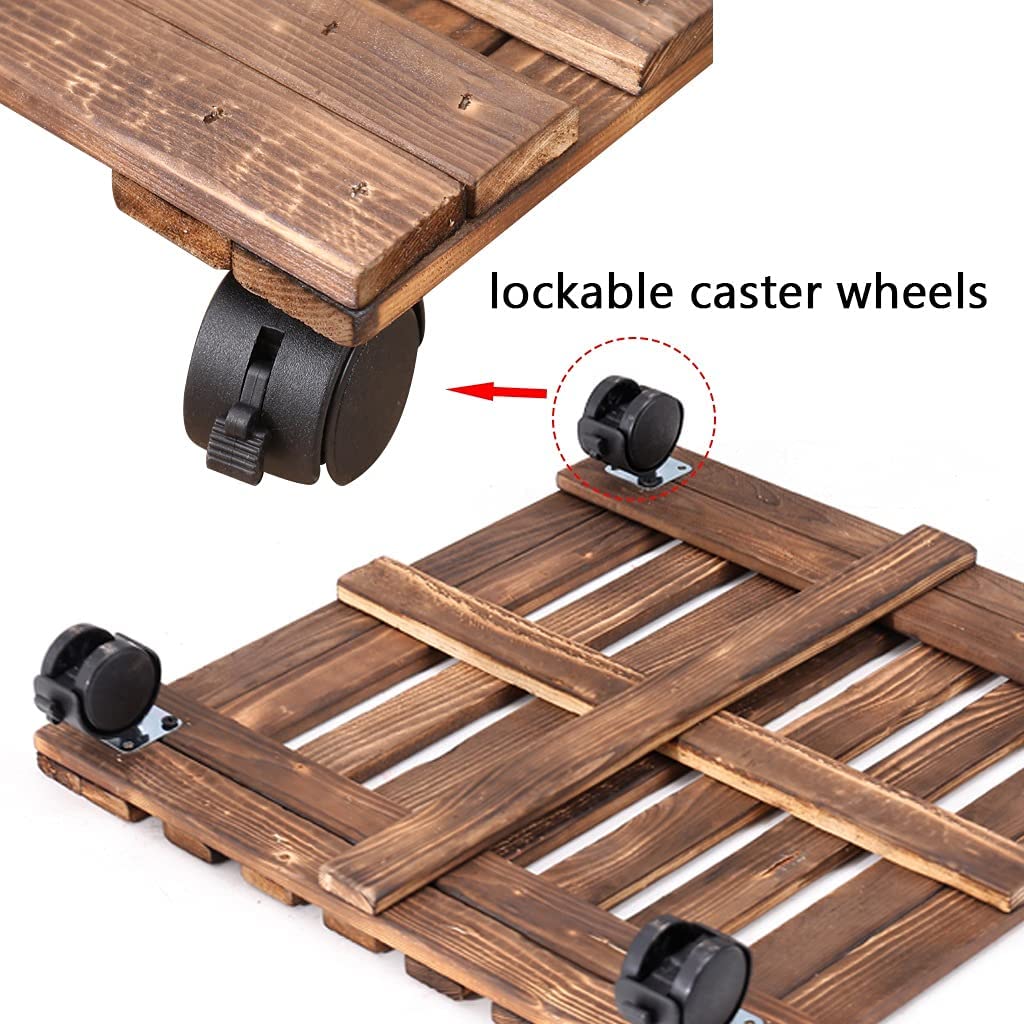 **Wooden Plant Caddy with Wheels - 10in 12in 14in Flower Pot Roller Tray, Heavy-Duty Planter Dolly with Casters for Indoor/Outdoor Use - Perfect for Moving Potted Plants on Decks, Patios & Gardens (30cm/11.8in)**