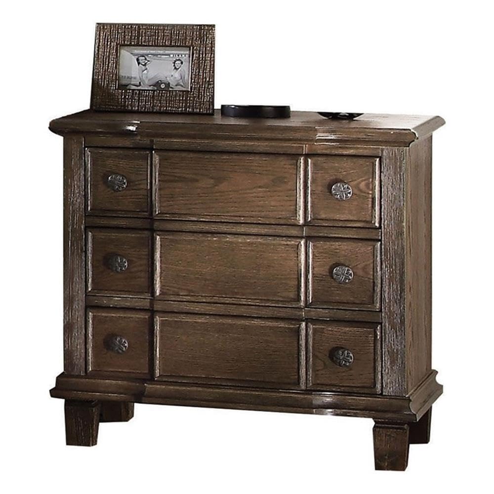 Acme Baudouin 3-Drawer Wooden Nightstand in Weathered Oak Finish - Bedside Table for Bedroom, Living Room & Guest Room