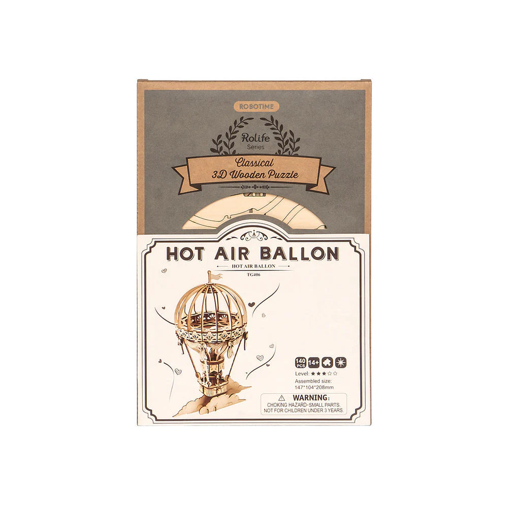 ROBOTIME DIY Hot Air Balloon Wooden Model Kit - 3D Puzzle for Adults & Teens - Perfect for Home Decor, Gifts, and STEM Education Projects