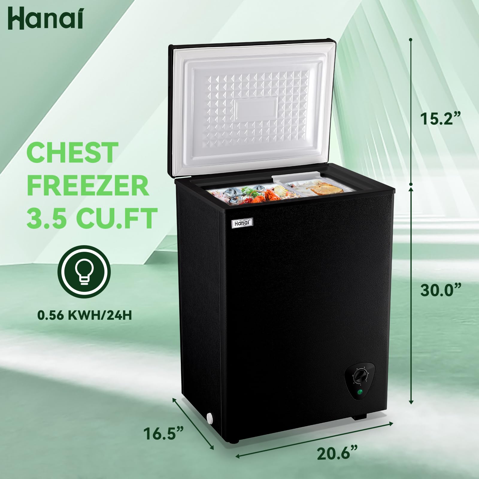 3.5 Cu.Ft Black Chest Freezer - Compact Deep Freezer with Adjustable Thermostat & Removable Basket - Perfect for Garage, Basement, Apartment, Kitchen & Small Business Use