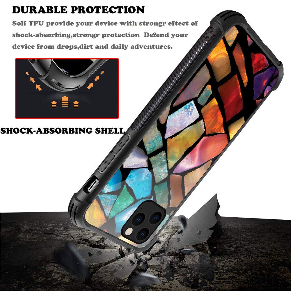 Stained Glass Mosaic iPhone 11 Pro Max Case - Tempered Glass Back & Soft Silicone TPU Shockproof Protective Cover | Perfect for Parties, Festivals & Everyday Use