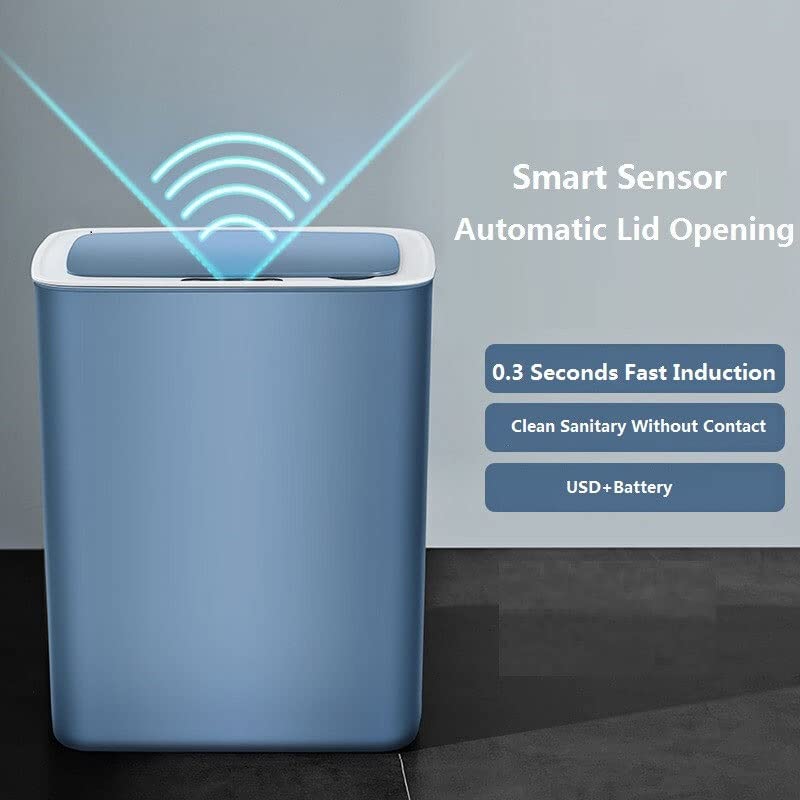 TOMYEUS 14L Smart Sensor Trash Can - Automatic Motion Sensor Garbage Bin for Kitchen, Bathroom, Bedroom - Touchless Waste Bin with Lid - White (Ideal for Home, Office & Indoor Use)
