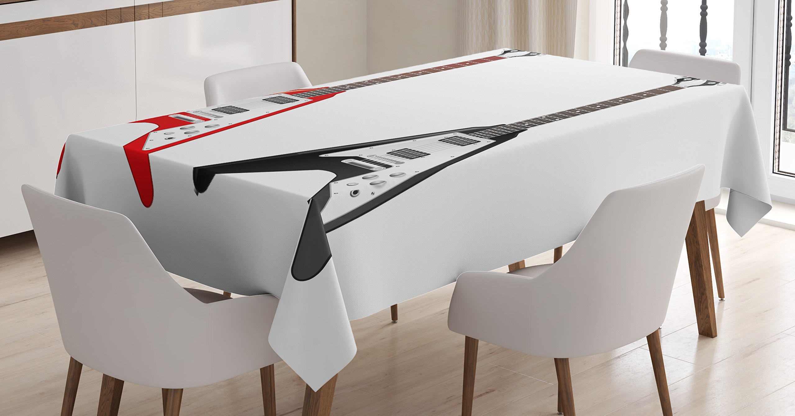 Ambesonne Guitar Themed Tablecloth - Musical Instrument V-Shaped Design Rock & Roll Strings Print - 52