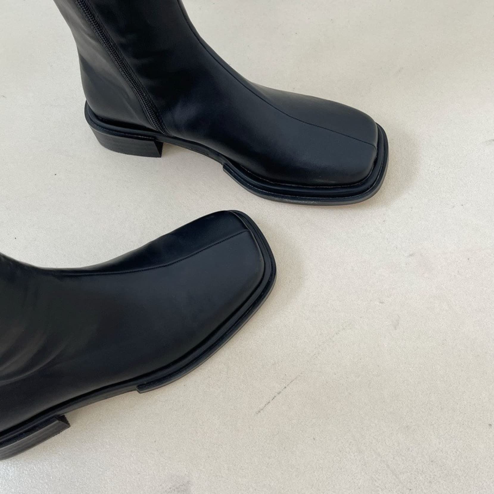 Women's Knee High Boots - Punk Style Synthetic Leather Riding Boots with Chunky Low Heel, Side Zip & Square Toe | Perfect for Fall Fashion, Motorcycle Riding & Everyday Wear