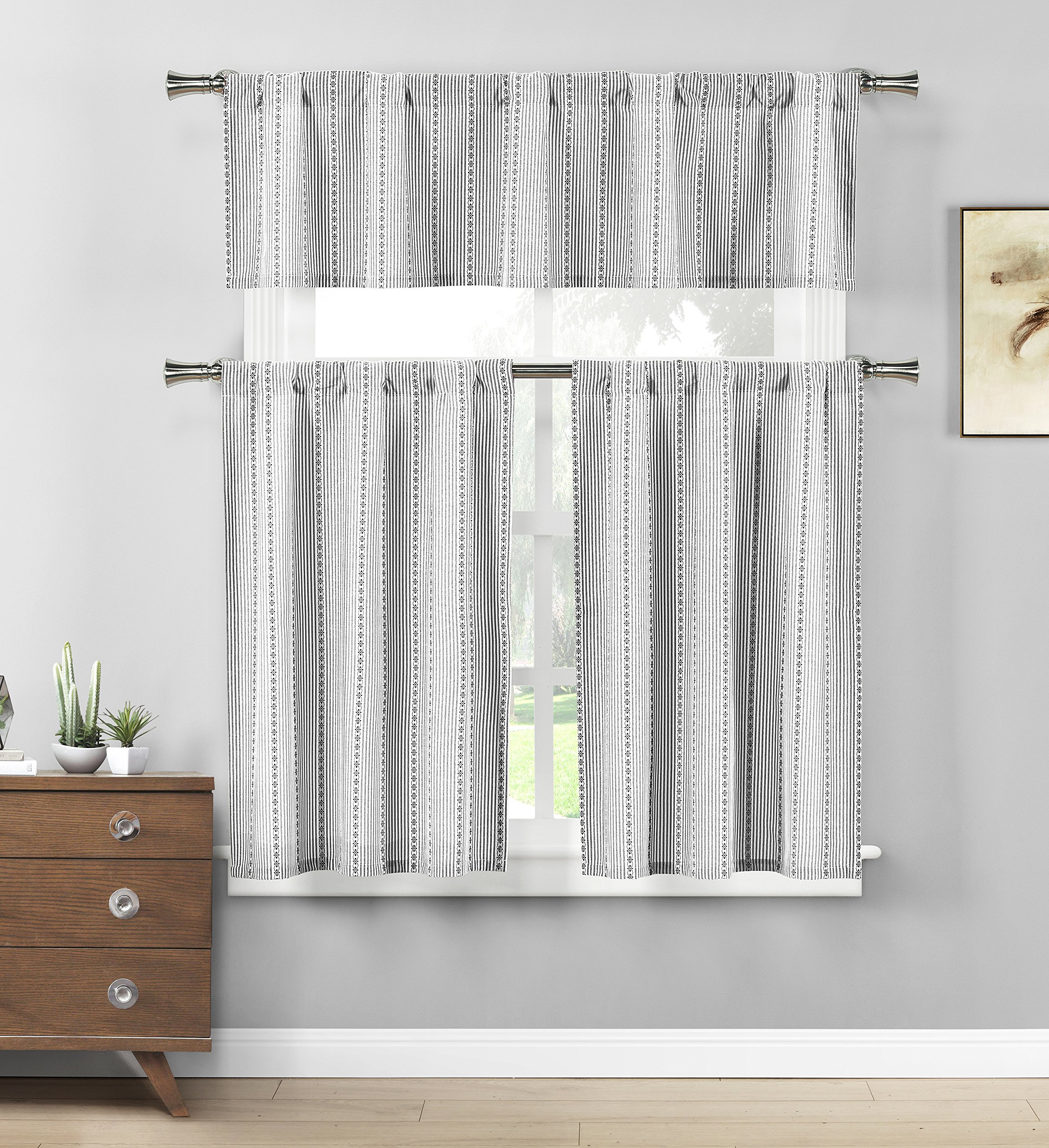 Duck River Textile Kylie Black & White Kitchen Curtains - Stylish Window Treatment for Modern Farmhouse & Country Style Kitchens