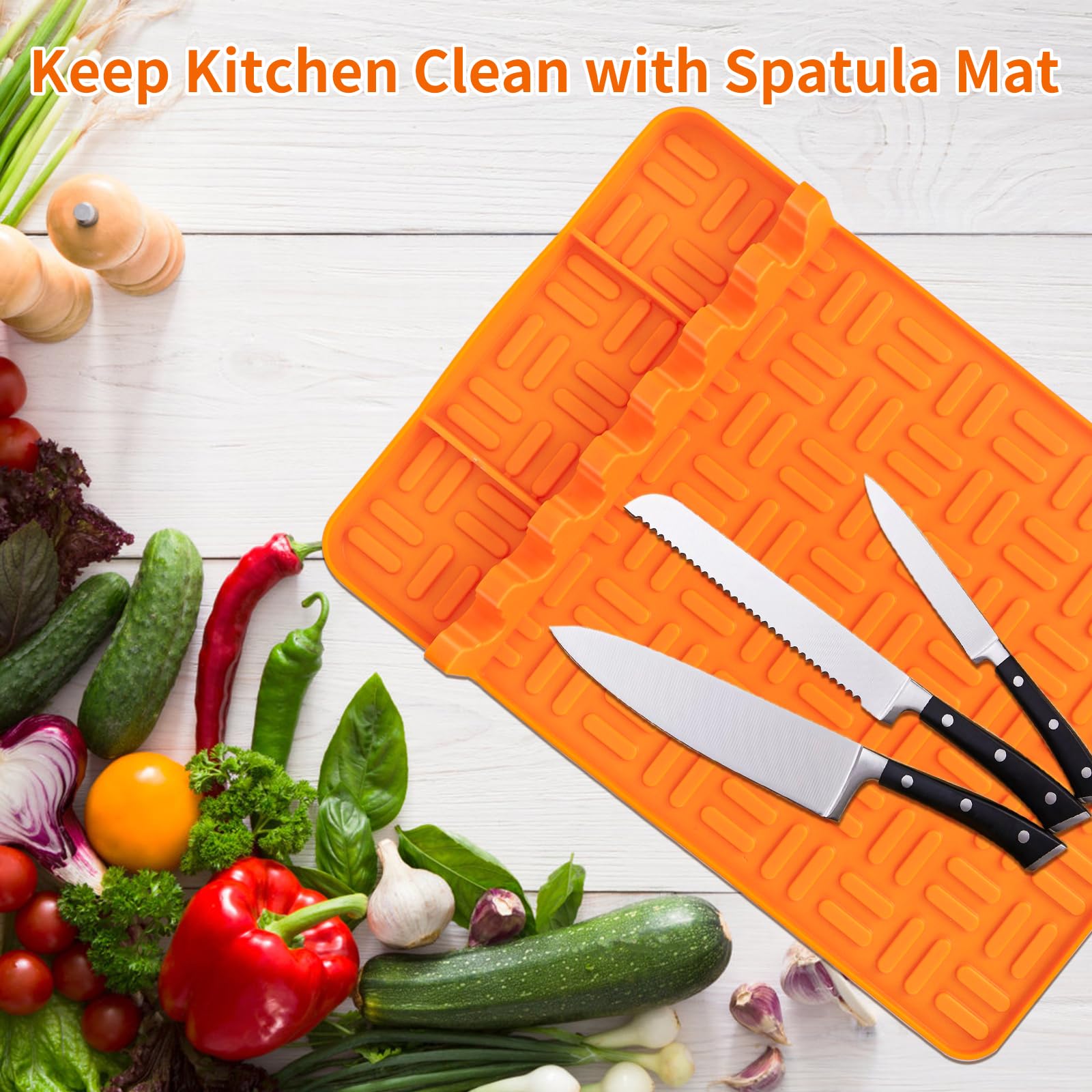 2 Pack Non-Slip Silicone Griddle Tool Mat for Blackstone BBQ Grill - Heat Resistant Cooking Mat with Drip Pad - Perfect for Outdoor Grilling, Countertop Protection & Kitchen Organization (Orange)