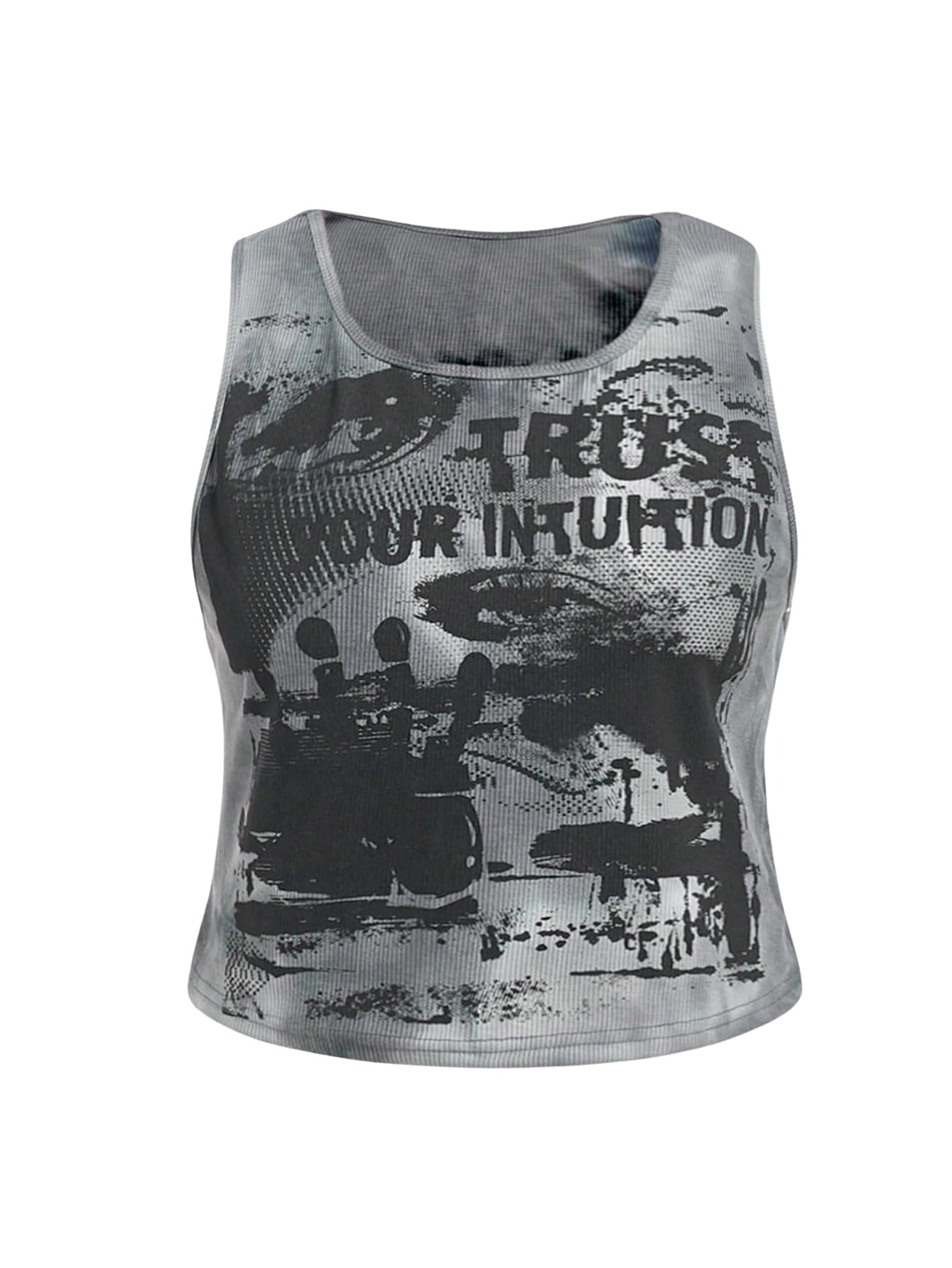 SOLY HUX Plus Size Gothic Crop Top - Y2K Ribbed Tank for Women | Summer Fashion