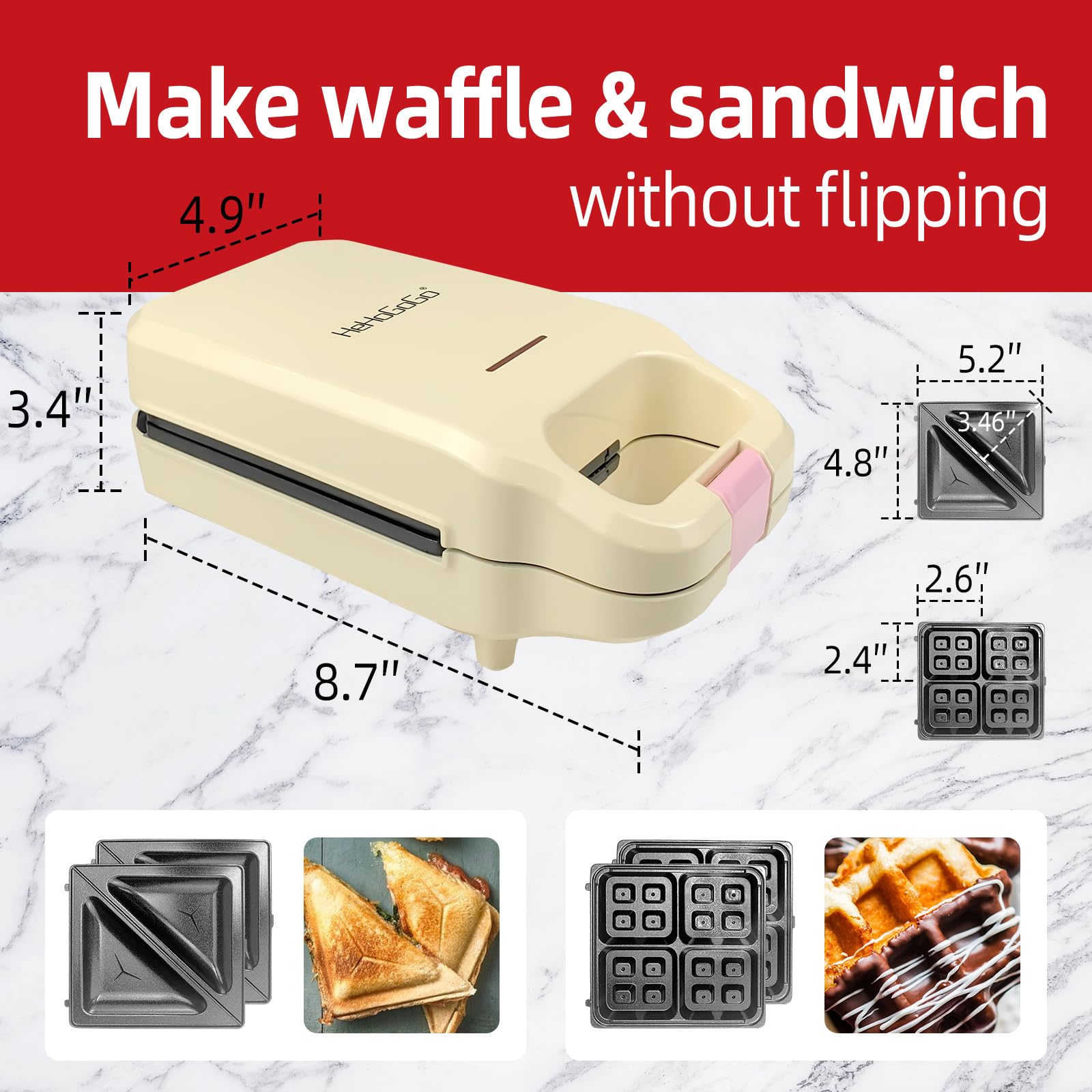 2-in-1 Electric Waffle Maker & Sandwich Press with Non-Stick Removable Plates - Perfect for Breakfast, Brunch & Family Gatherings