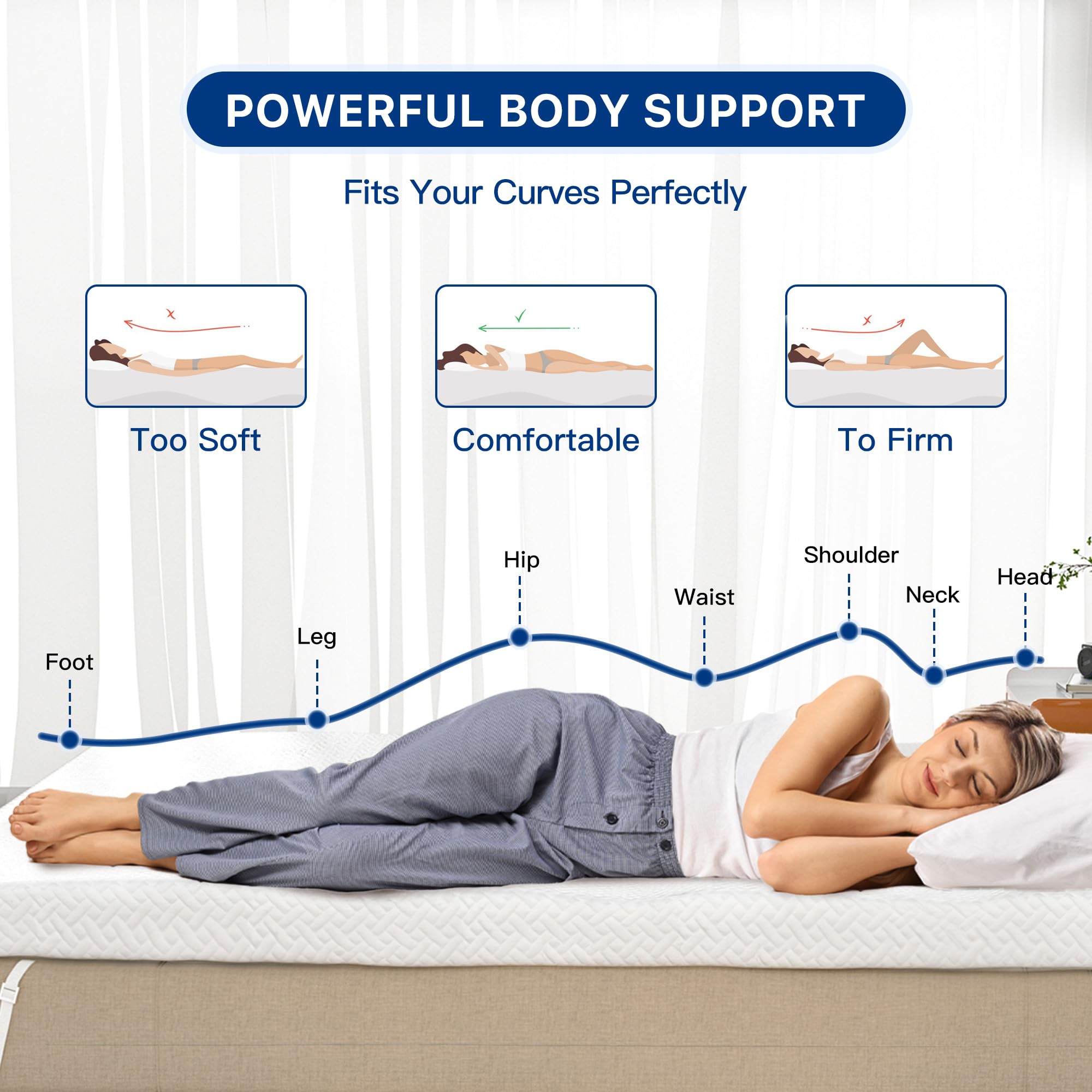 3 Inch Cooling Gel Memory Foam Mattress Topper Queen Size - Pressure Relief for Back Pain, Removable & Washable Bamboo Cover - Perfect for Hot Sleepers, Guest Beds & Home Comfort Upgrade