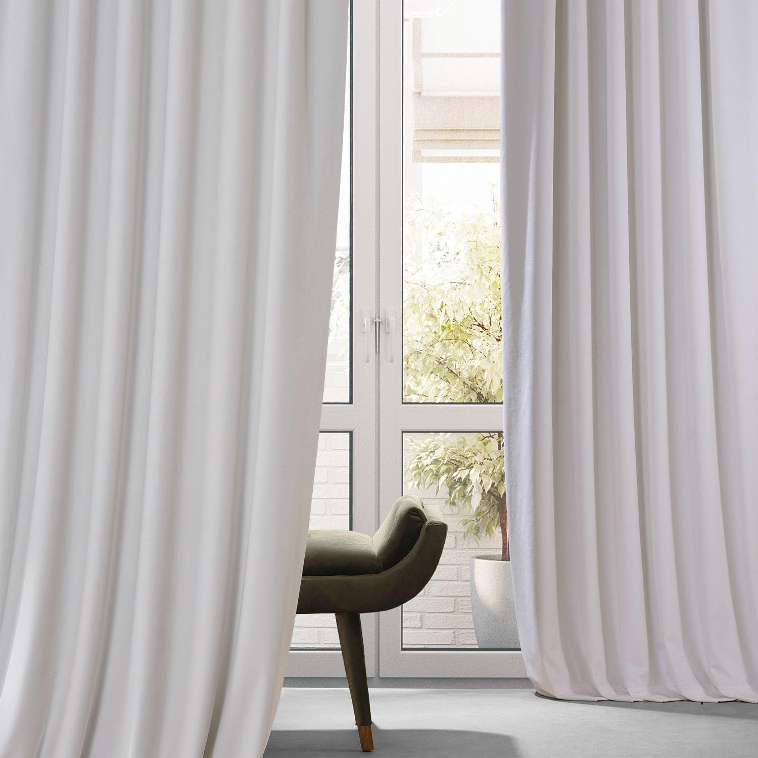 Luxury Misty White Signature Plush Velvet Blackout Curtains for Bedroom & Hotel - Noise Reducing, Thermal Insulated, Room Darkening Drapes for Better Sleep