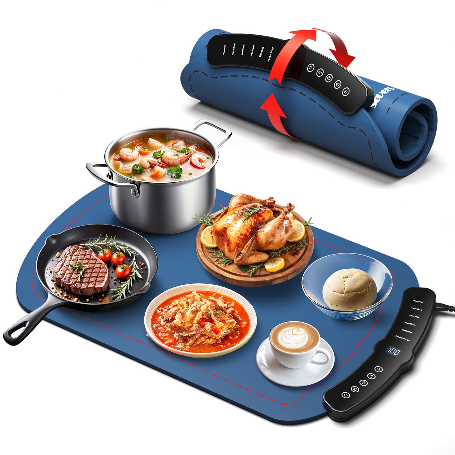 Electric Food Warming Tray with 7 Temperature Settings & Thermochromic Indicator - Adjustable Buffet Warmer for Parties, Catering, Restaurants & Home Entertaining
