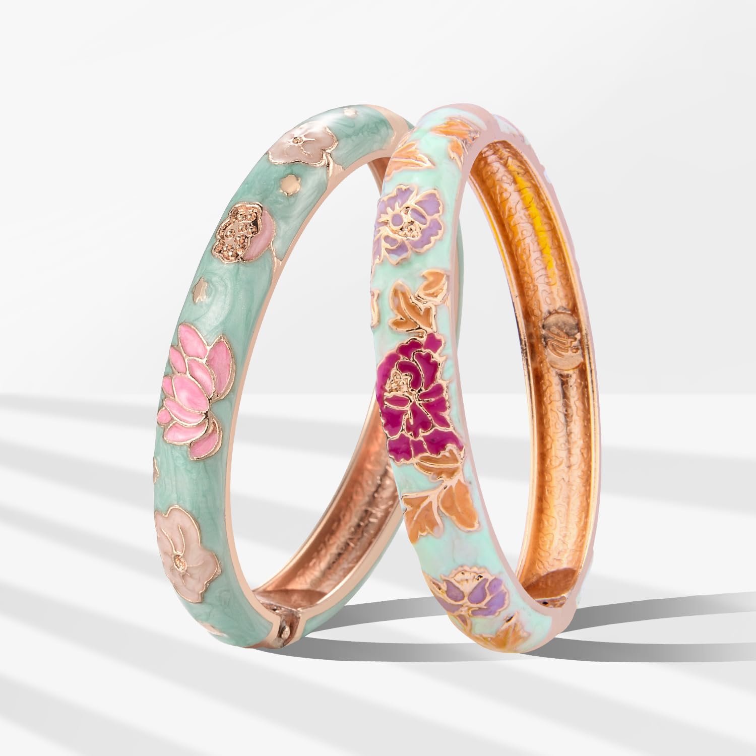 Vintage Cloisonne Enamel Flower Bracelet - Gold Plated Cuff Bangle for Women, Handmade Jewelry Gift with Elegant Box | Perfect for Weddings, Parties & Special Occasions