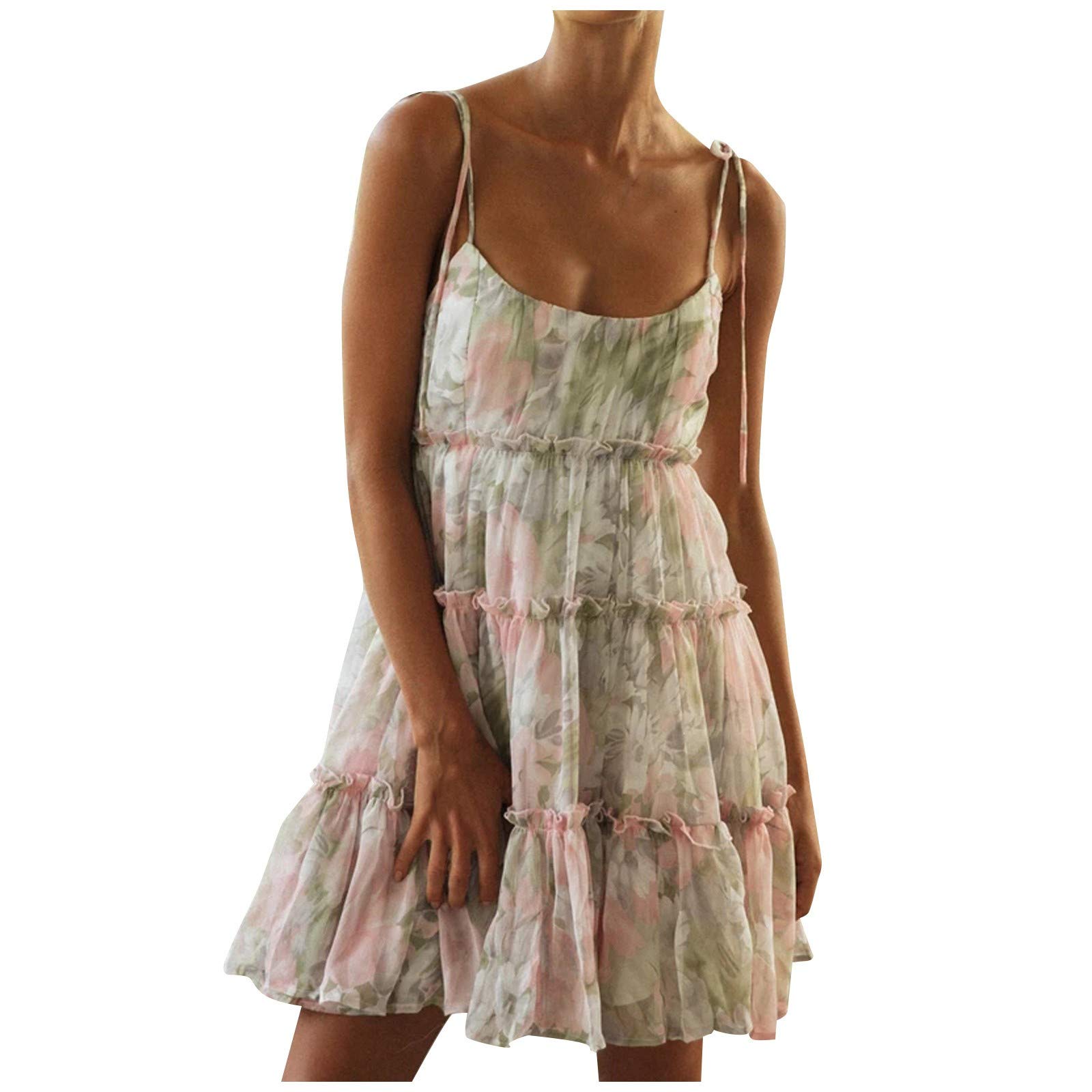 Floral Halter Mesh Dress for Women - Comfortable Beach & Resort Casual Summer Dress - Perfect for Vacations, Pool Parties, and Tropical Getaways